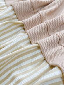 SHEIN 孕妇条纹印花二合一长袖休闲衬衫 - 卡其色 - 查看 8