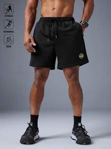 Manfinity Sport Polished Herren Shorts mit Applikation-Tasche und Kordelzug Taille, geeignet für den Sommer