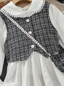 SHEIN 2件套女孩格子背心可拆卸领子连衣裙 - 白色 - 查看 5