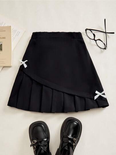 SHEIN Explorewe 1 件女童侧褶蝴蝶百褶裙，百搭日常和户外穿着，春秋