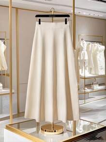Franclia Elegant Minimalist Solid Color Knit Midi Skirt Knitted Sweater Clothes For University - Apricot - View 5