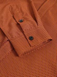 Calvornis Men's Long Sleeve Allover Print Button-Front Casual Business Shirt, Fall, Formal, Ceremony - Khaki - View 5