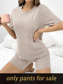 SHEIN Solid Color Ribbed Slim-Fit Women Lounge Shorts Ribbed Biker Shorts Ribbed Lounge Shorts Women Lounge Shorts Knit Biker Shorts Knit Lounge Shorts Soft Lounge Shorts - Apricot - View 3