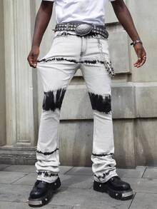 ROMWE MEN Street Life Quần Jeans Nam Ống Loe Túi Nhiều Lớp Giặt Cũ - Xám - Xem 3