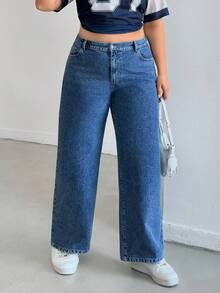 EURMUSE High Waist Elastic Belt Wideleg Jean Wide Leg Jeans Loose Jeans Oversized Jeans Flared Jeans Summer Jeans - Medium Wash - View 6