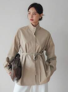 Dazy-Less Damen Lose Business Lässig Bluse mit Kordelzug, minimalistisches Langarmhemd für Büromode, Frühling/Herbst Damenkleidung