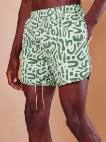 SUMWON Designer Beach Swimming Trunks Abstract Pattern Pool Resort Surfing Casual Elastic Waist Comfort Stretch Summer Vacation Sportswear Board Shorts - Green - View 5