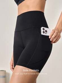 GLOWMODE 6 英寸 FeatherFit™ Flex 骑行短裤，带侧袋，低冲击瑜伽日常 - 黑色 - 查看 3