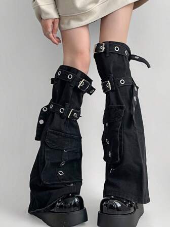 Grunge Punk Gothic Style Metal Round Mesh Adjustable Strap Heavy Pocket Y2K Leg Warmers, Suitable For Vacation, Party, Shopping, Photo Shooting