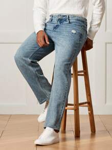 Manfinity CityGents Men's Casual Pocket Ripped Skinny Straight Leg Jeans Men Loose Fit Jeans - Medium Wash - View 8