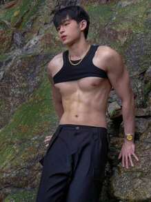 Manfinity Sport Corelite Camiseta de tirantes ajustada de corte slim de unicolor y cuello redondo para hombres