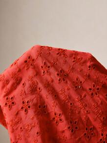 Poéselle 女式休闲无袖上衣，肩部有刺绣和结饰 - 紅色 - 查看 8