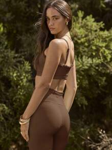 Aralina Leisurwear Ruffle Trim Sleeveless High Waisted Workout Crop And Legging Two Pieces Set - Brown - View 6