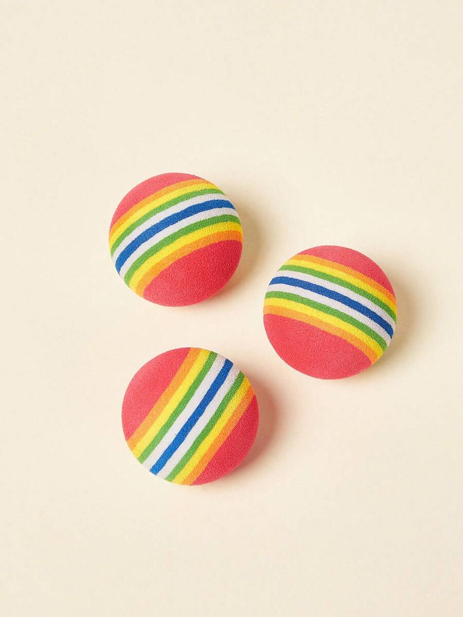 PETSIN 3PCS彩虹EVA泡沫球玩具，微弹性静音，猫咪追逐玩耍 - 彩色 - 查看 1