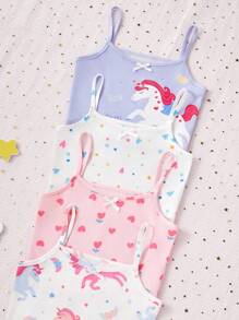 8件套女童独角兽、心形、月亮、星星和花卉图案夏季背心和内裤套装。适合小女孩穿着，柔软透气，可机洗，舒适贴身，设计简约。（4件套单独出售），女童内衣套装，舒适贴身睡衣，女童独角兽睡衣，返校时尚，返校时尚 - 彩色 - 查看 5