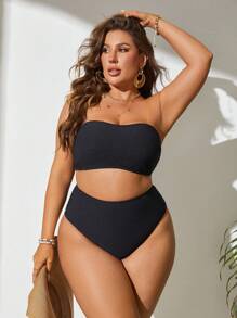 Swim Vcay Summer Beach - Ensemble De Bikini Bandeau unicolore De Grande Taille