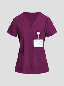 TaskEZ 制服套装：V 领短袖修身衬衫、抽绳直筒休闲裤、手术服套装 - 紫丁香色 - 查看 10