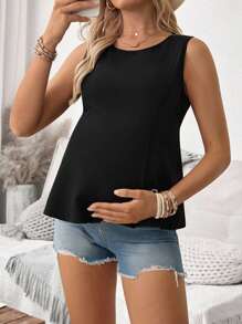 SHEIN 独特蝴蝶结设计的无袖黑色孕妇上衣 - 黑色 - 查看 5