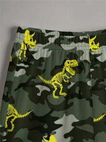 SHEIN 2pcs/Set Young Boy Casual Cartoon Dinosaur Print Round Neck Short Sleeve T-Shirt And Shorts Set, Summer
