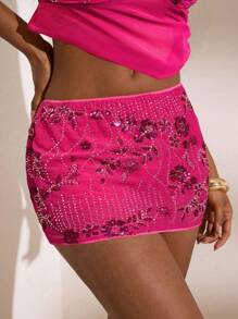 Opulessa تنورة قصيرة مثيرة للنساء ذات خصر منخفض مزينة بترتر عصري