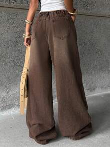 Coolane 少女休闲宽松水洗阔腿牛仔裤 - 棕色 - 查看 3