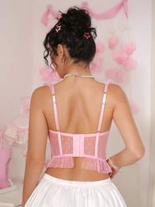 SHEIN 1 pieza Sujetador sexy con aros bordado de encaje para mujer - Rosa - Ver 2