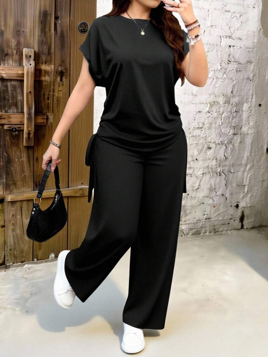 EMERY ROSE 2件套加大码纯色休闲套装，适合夏季