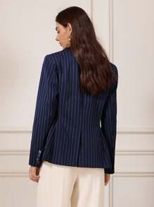 Briarwyn Áo khoác Blazer nữ tay dài thanh lịch in họa tiết sọc cài nút phía trước, mùa thu cho nữ, mùa đông cho nữ, phong cách cổ điển, trở lại trường, giáo viên cho nữ, áo khoác mùa đông - Màu xanh hải quân - Xem 6