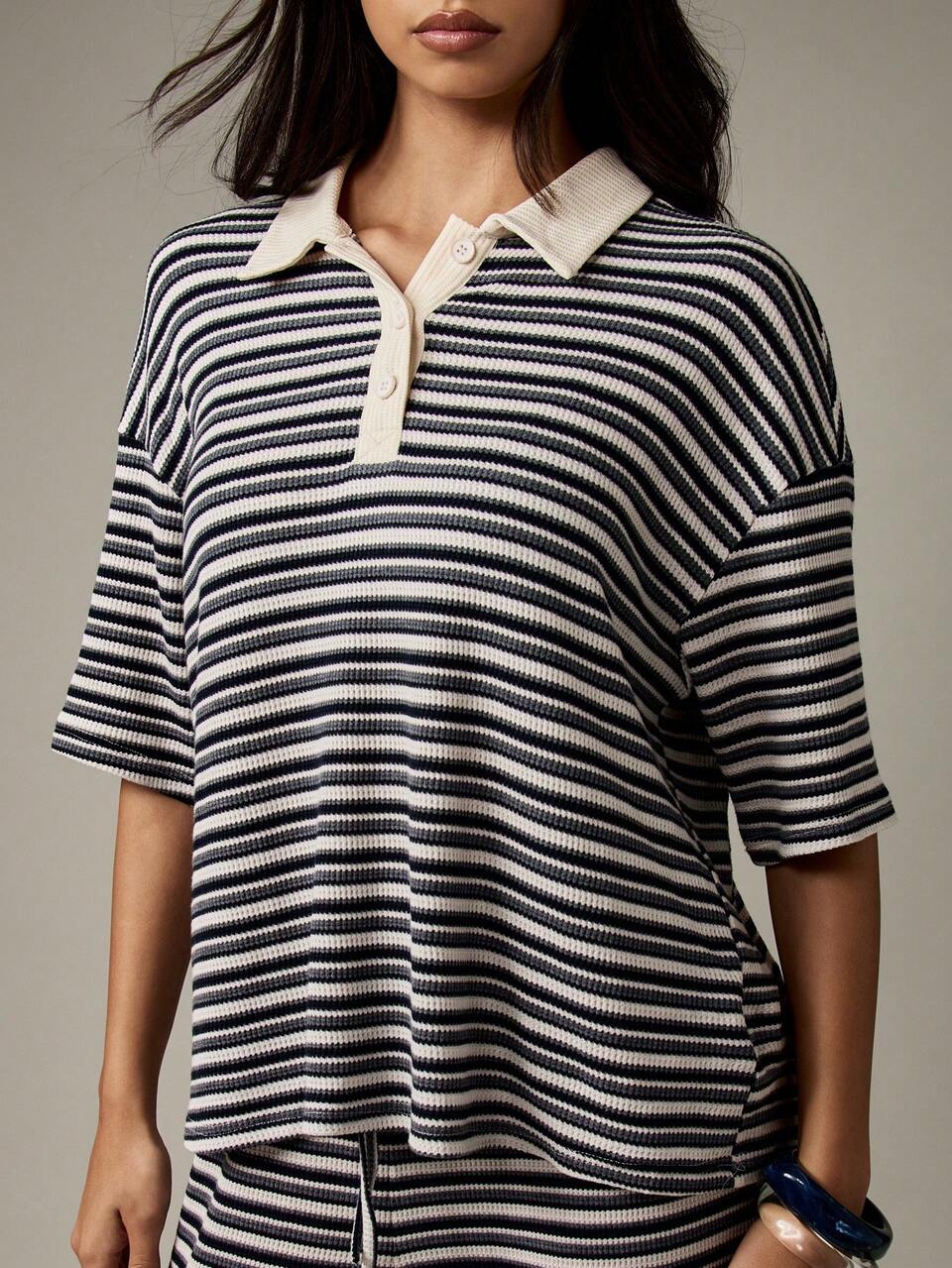 MISSGUIDED Leisure Striped Rugby Polo Top And Wide Leg Pants Loungewear Set Fall Winter Ribbed Matching Cozy Outfit Autumn Casual Streetwear Coordinate