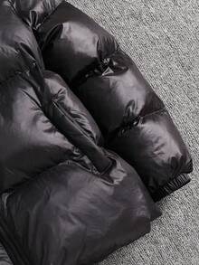 SHEIN Abrigo parka de invierno con capucha y cremallera de manga larga tejida, informal, para niños preadolescentes, adecuado para el trayecto, la escuela, uso casual, viajes, deportes, otoño/invierno