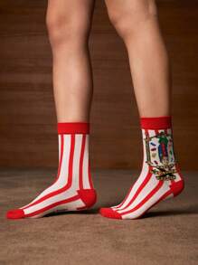 HARRY POTTER X SHEIN 4 Pairs Soft & Breathable Moisture-Wicking Casual Women Crew Socks With Fashionable And Cute Pink Crew Socks Reinforced Toe & Heel For Durability Unisex For Men & Women All Season All-Match,Christmas