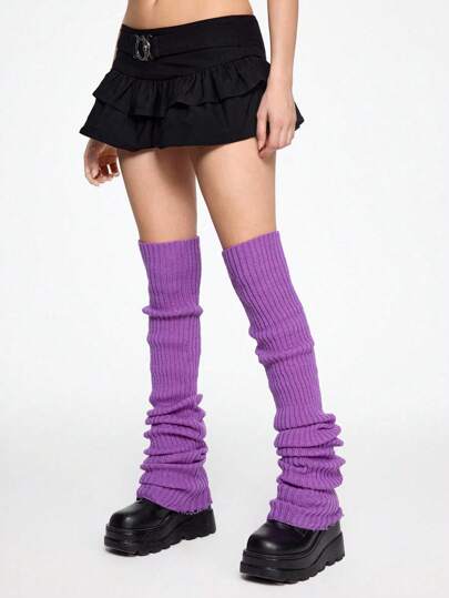 Grunge Punk 1 Pair Women All Season Solid Color Super Long Knitted Leg Warmers