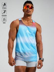 Manfinity Sport Polished Men's Plaid Printed Ombre Color Y-Back Sports Tank Top Workout Clothes Running Tees & Tanks, Running Tank Tops, Workout Tank Tops - Multicolor - View 6