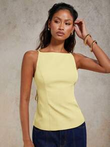 COSMINA 女式纯色露背侧系带背心 - 黃色 - 查看 5