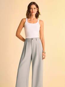 CAJUNI Women's Grey Pleated Elegant Long Suit Pants-Boho Women Clothing/Western Clothes For Women/Casual Woman-Basic /Going Out Tops Women/Fall Women Clothes - Grey - View 5