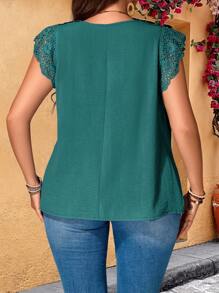 EMERY ROSE Plus Size Women Water-Soluble Lace Tunic Tops Dressy Blouses , Vacation Summer,Holiday Outfits For Women