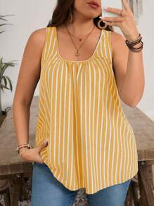 EMERY ROSE Plus Size Striped Tunic Tank Top, Fashion Summer Wear Fall Country Concert - Yellow - View 4