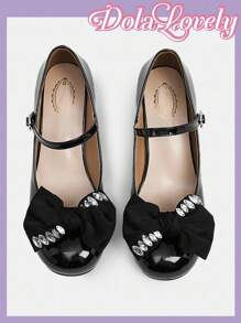 Dola Lovely 女士时尚白色甜美洛丽塔风格优雅高跟鞋，可爱 - 黑色 - 查看 9