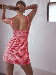 Aralina 格纹链条肩带前系带紧身胸衣夏季迷你连衣裙