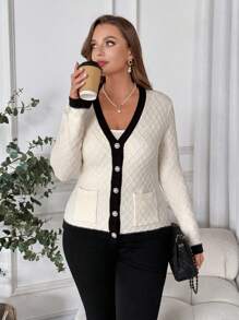 SHEIN Clasi 大码女式拼色针织开衫