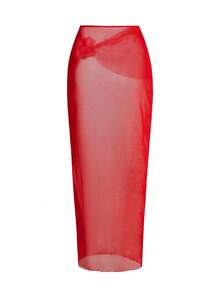 Swim Oasis Bộ bikini hở lưng họa tiết hoa 3D đi biển dành cho nữ kèm áo choàng và váy, mùa hè - Đỏ - Xem 3