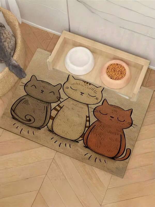 1 pieza Adorable alfombra para alimentar mascotas con diseño de gato, duradera y antideslizante, absorbente de agua y resistente a las manchas, ideal para perros y gatos - Alfombra para plato de comida y agua de mascotas para decoración del hogar, alfombras de cocina, accesorios para mascotas