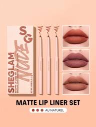 SHEGLAM So Lippy Lip Liner Set-Au Naturel 3 Pcs/Set Soft Matte Nude Lip Liner Pencil High Pigment Easy To Use Silky Smooth Contour Tint Lip Makeup Brown Nude Lip Liner Brand Beauty Makeup Face Paint Cosmetic For Women Girls Perfect For Winter Ideal For Y2K Fancy Fashion Suitable For Birthday Christmas Gift Party Ready Best Color