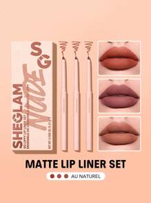 SHEGLAM So Lippy Lip Liner Set-Au Naturel 3 Pcs/Set Soft Matte Nude Lip Liner Pencil High Pigment Easy To Use Silky Smooth Contour Tint Lip Makeup Brown Nude Lip Liner Brand Beauty Makeup Face Paint Cosmetic For Women Girls Perfect For Fall Winter Ideal For Y2K Fancy Fashion Suitable For Birthday Christmas Present Party Ready Best Color