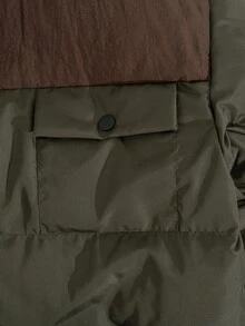 EURMUSE Áo khoác mùa đông chất lượng tốt cổ lông Color Block cho nam - xanh quân đội - Xem 4