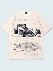 Manfinity Homme Men's Casual Round Neck Short Sleeve Racing Print T-Shirt, Versatile Graphic Tee - Multicolor - View 3