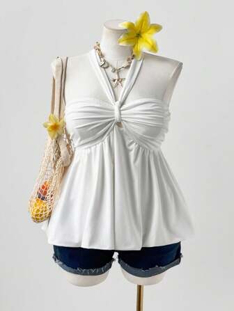 Sweetra 新款时尚甜美露背短款吊带背心，纯情的欲望，度假风，优雅的设计，针织面料，修身剪裁