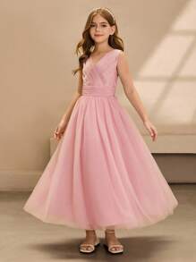 Girls Long Chiffon Dress, Christmas, Wedding, Birthday Party, Formal Gown For Teens - Pink - View 5