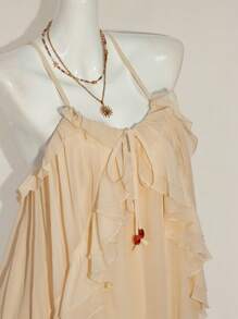 SHEIN ICON Exclusive Ruffled Hem Mini Dress For Young Ladies - Beige - View 7