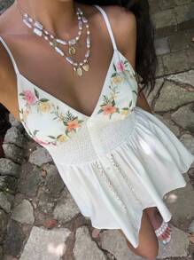 SHEIN SunnyBelle 女式夏季休闲度假花卉印花细肩带迷你裙 - 彩色 - 查看 6